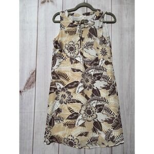 Candies Tan Brown Tropical Floral Lace Up Chiffon Shift Dress Small